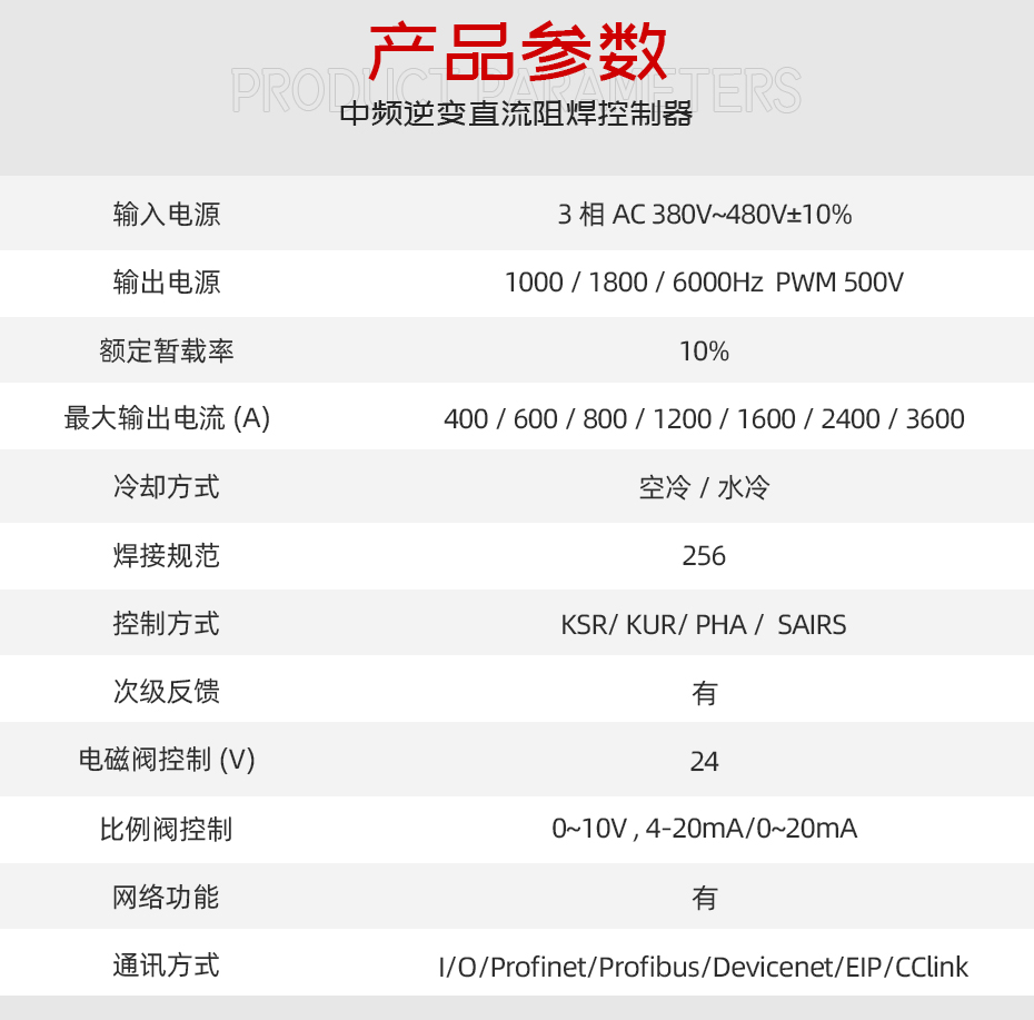 中频逆变直流阻焊控制器产品参数